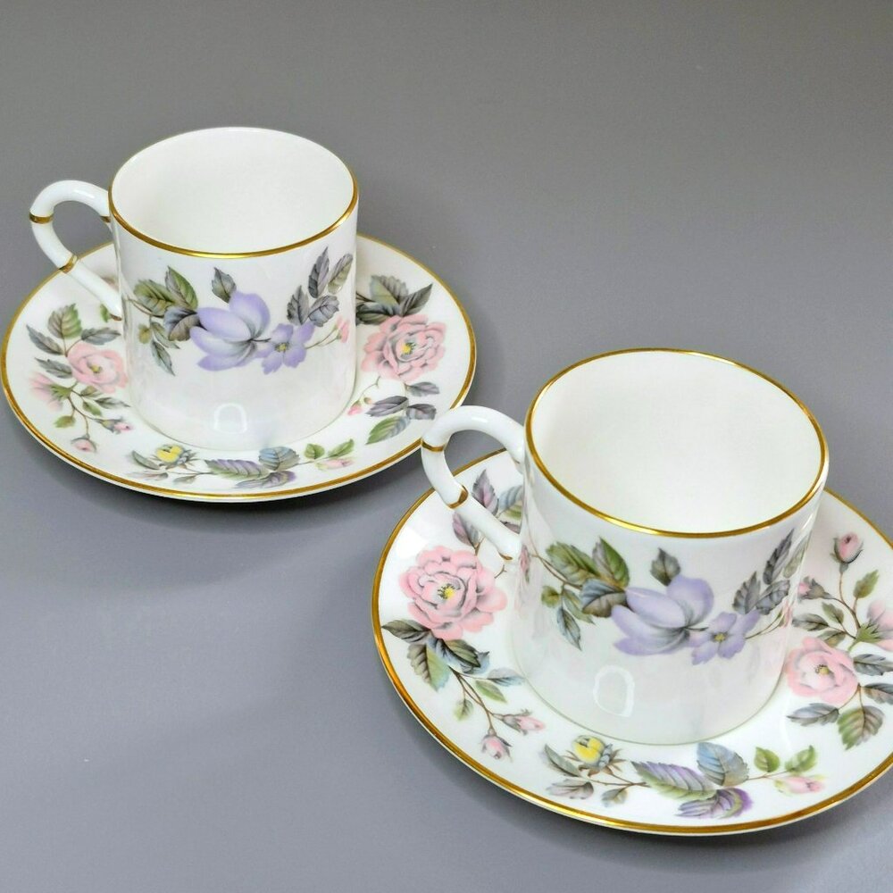 Royal Worcester June Garland Espresso Cup & Saucer 2 Sets, Pink & Purple Flower - Picture 3 of 12